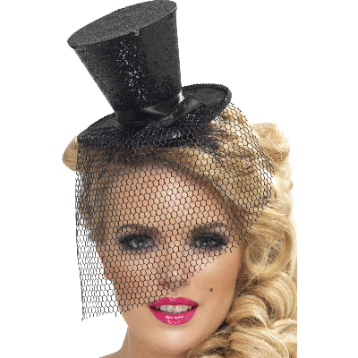 Black Glitter Mini Top Hat