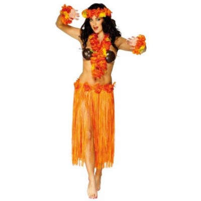 Adult Female Orange Hawaiian Skirt Fancy Dress Smiffys