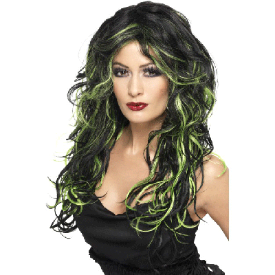 Black And Green Gothic Bride Wig