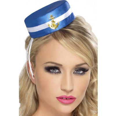 Ladies Pill Box Blue Sailor Fancy Dress Hat 