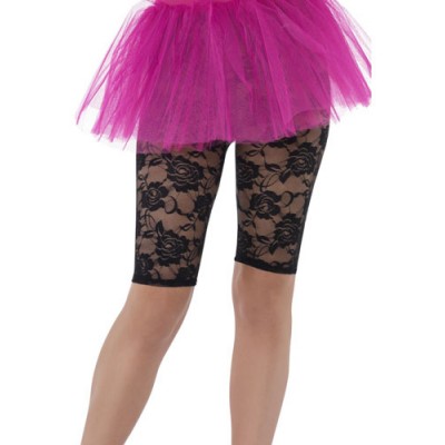 Ladies 80s Black Lace Fancy Dress Cycling Shorts