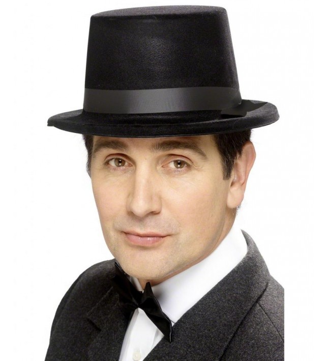Flocked Topper Hat Black