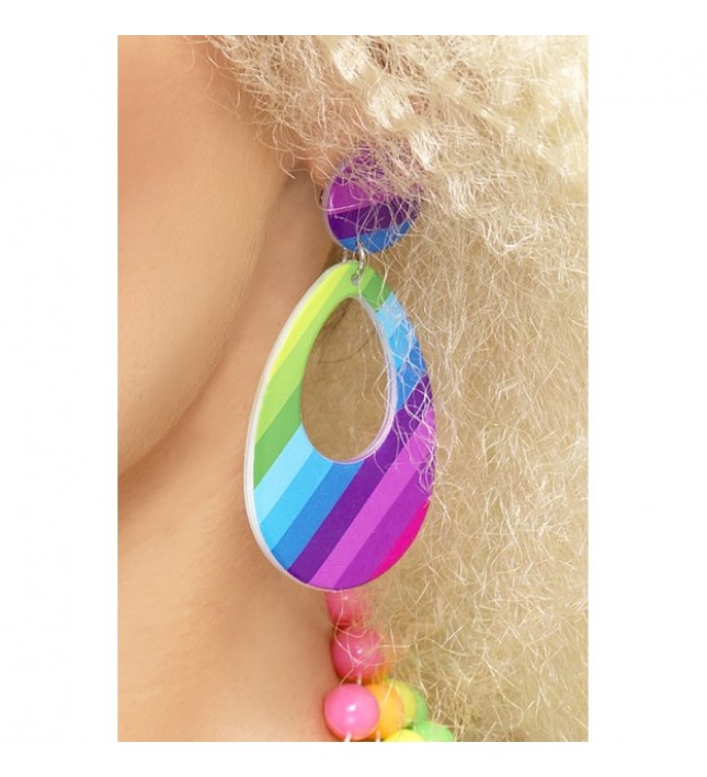 Ladies 80s Neon Teardrop Fancy Dress Earrings