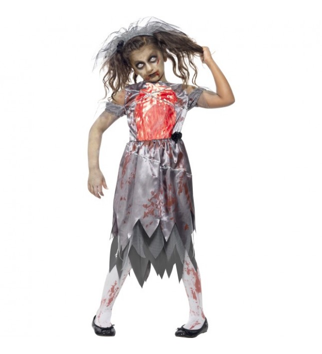 Girls Zombie Bride Halloween Fancy Dress Costume