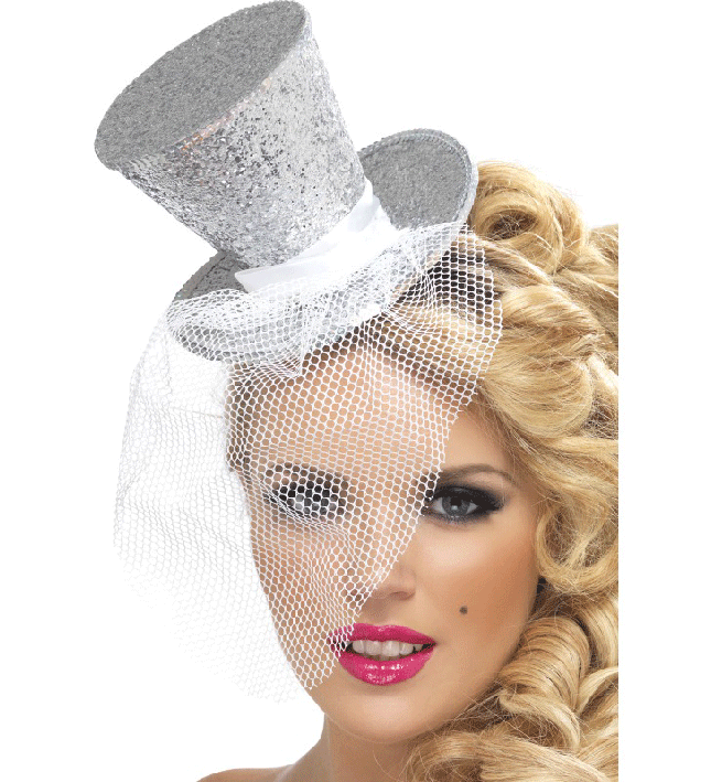 Silver Glitter mini top hat