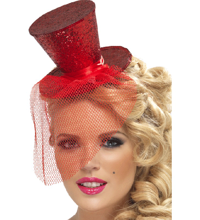 Red Glitter Mini Top Hat