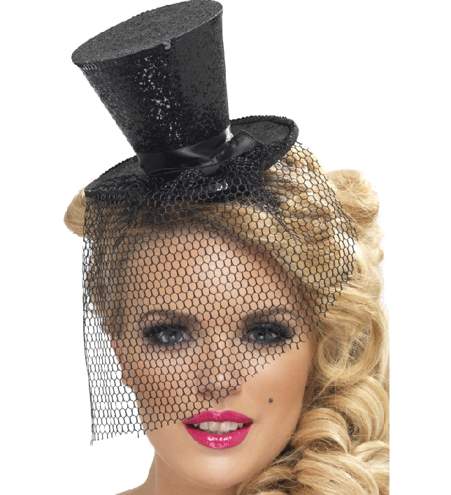 Black Glitter Mini Top Hat