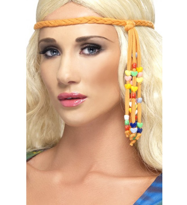 1960s Hippie Beaded Headband Brown