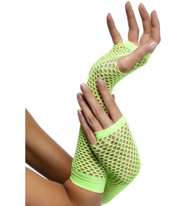 Fishnet Long Neon Green Gloves