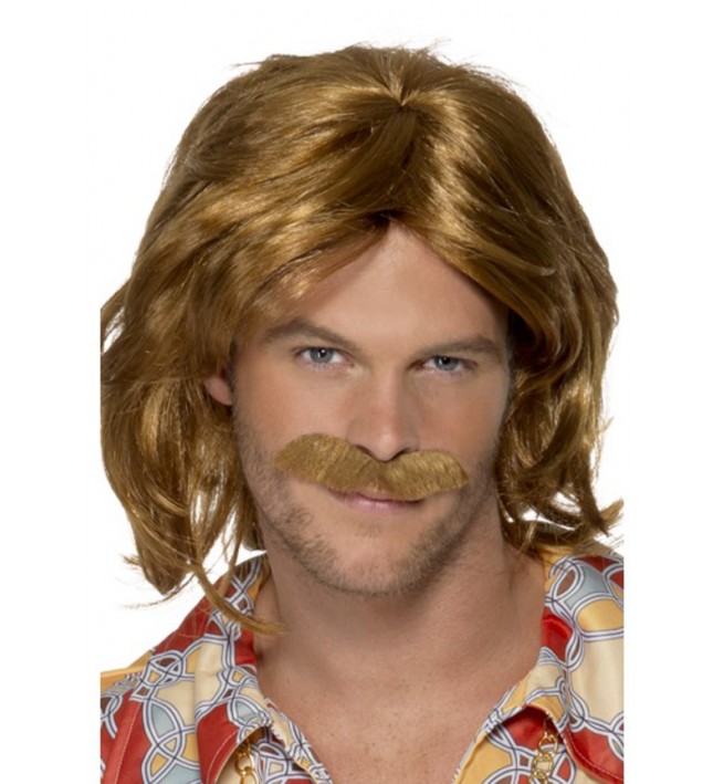 70s Super Trouper Wig & Moustache Brown