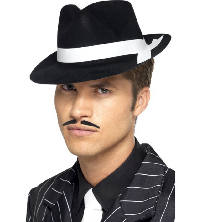 Black Al Capone Hat With White Band