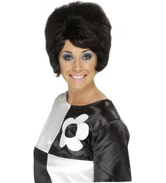 60`s Beehive Black Fancy Dress Wig Smiffys