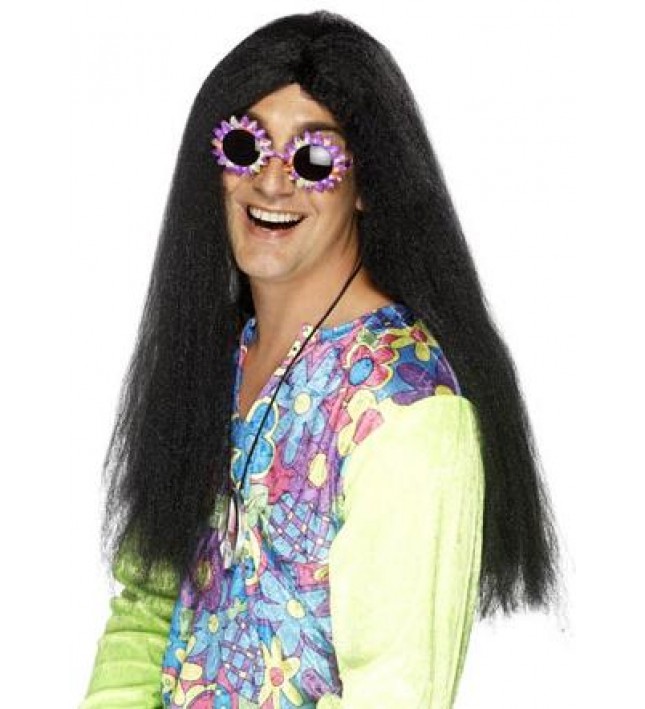 Hippy Wig Black Fancy Dress Smiffys