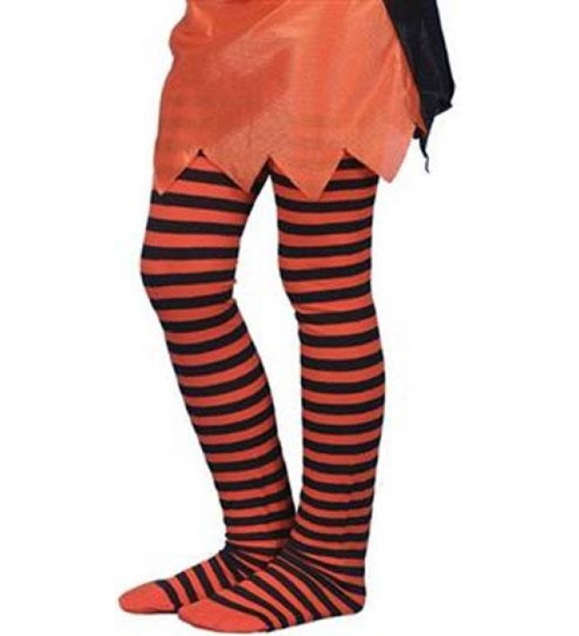 Childs Orange And Black Halloween Fancy Dress Tights