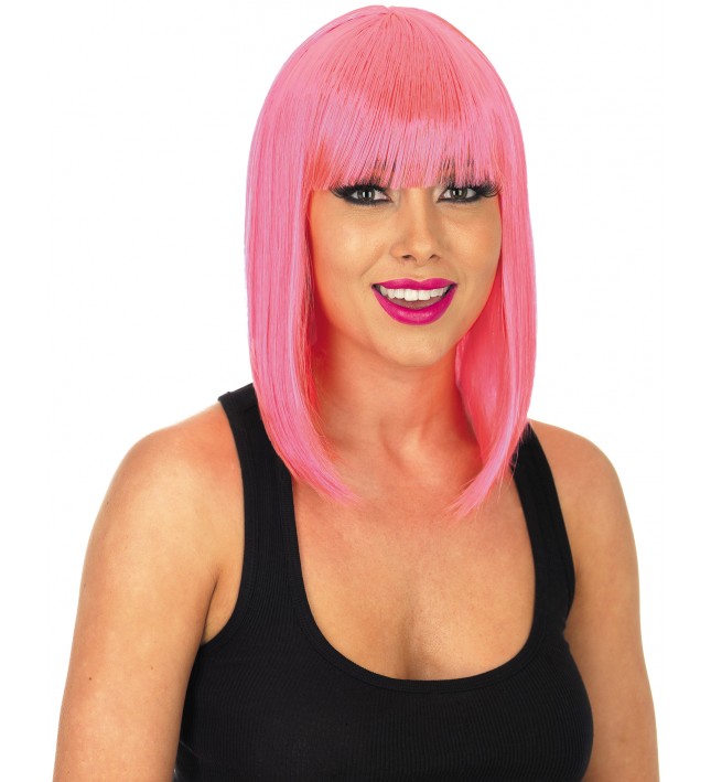 Neon Pink Straight Fancy Dress Wig