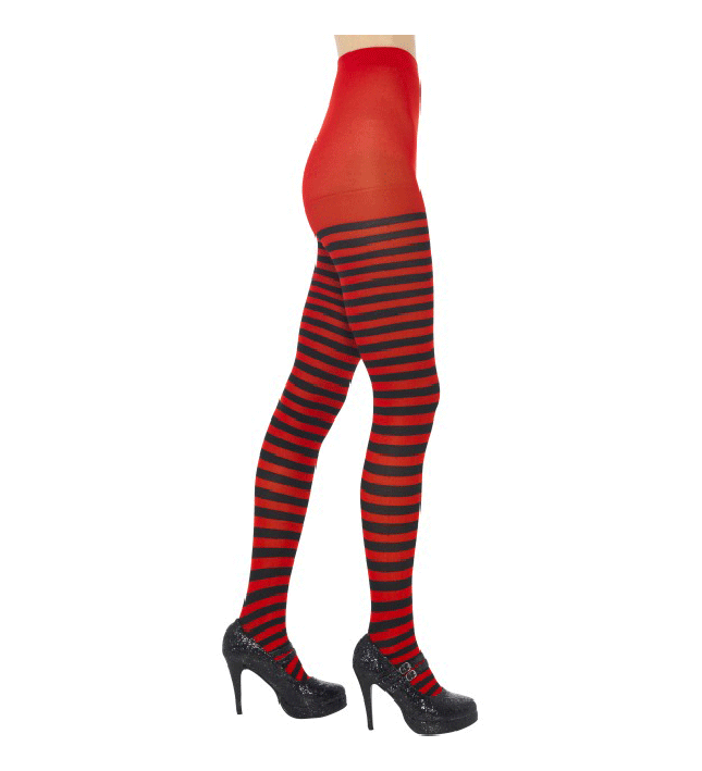 Halloween Ladies Red And Black Striped Tights