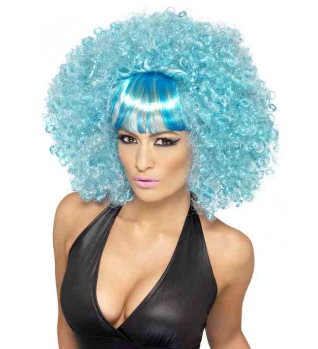 Ladies Mega Afro Fancy Dress Wig Blue