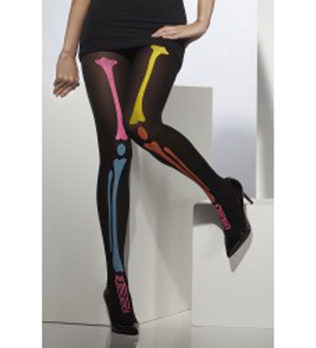 Opaque Tights Neon Skeleton Print