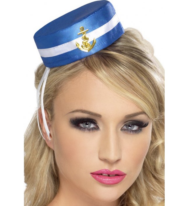 Ladies Pill Box Blue Sailor Fancy Dress Hat 