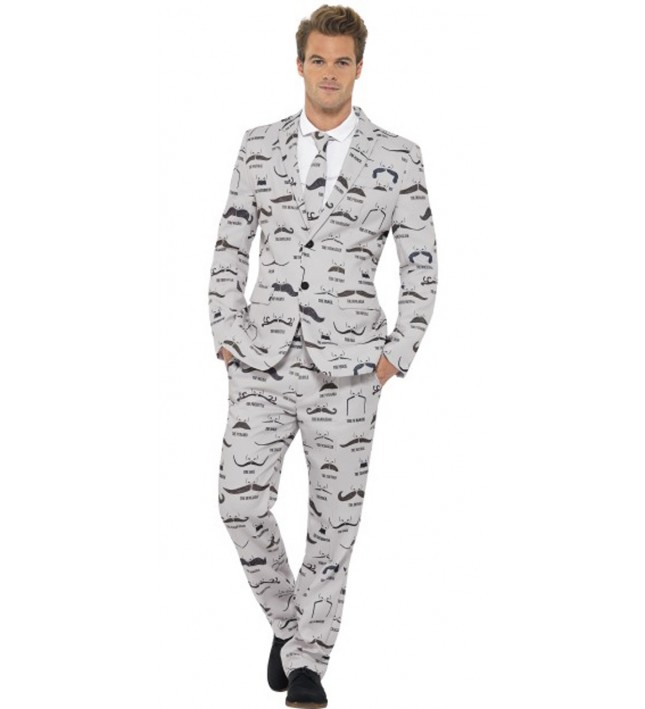 Mens Moustache Stand Out Fancy Dress Suit