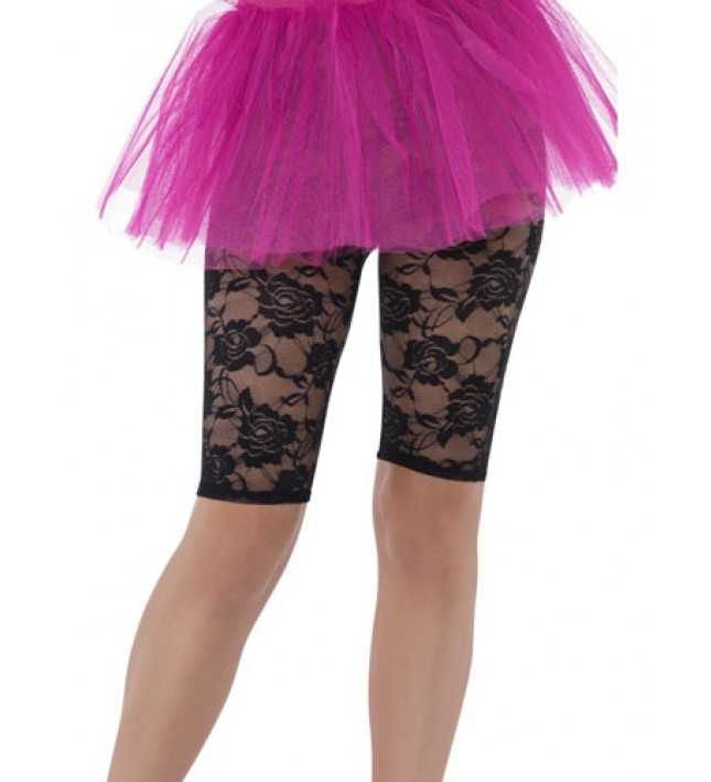 Ladies 80s Black Lace Fancy Dress Cycling Shorts