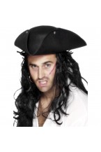 Black Tricorn Pirate Hat