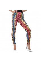 Ladies 1980s Neon Leopard Print Fancy Dress Leggings