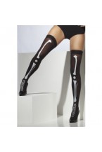 Skeleton Print Thigh High Stockings, Black