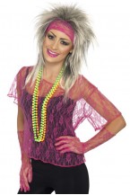 Lace Net Vest Neon Pink With Gloves And Headband