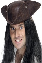 Brown Broken Leather Look Pirate Tricon Hat