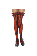 Ladies Halloween Red And Black Striped Hold Ups