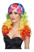 Ladies 80s Rainbow Curly Fancy Dress Wig