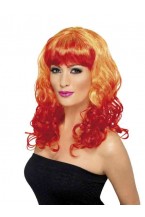 Ladies Orange And Red Divatastic Fancy Dress Wig