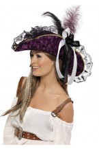 Ladies Fever Marauding Fancy Dress Pirate Hat With Feathers