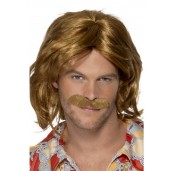 70s Super Trouper Wig & Moustache Brown