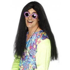 Hippy Wig Black Fancy Dress Smiffys