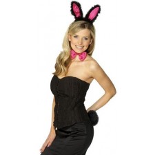 Adult Female Black And Pink Bunny Ears Fancy Dress Smiffys