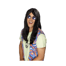 Adult Black Hippy Fancy Dress Wig