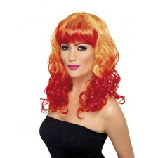 Ladies Orange And Red Divatastic Fancy Dress Wig