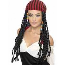 Ladies Fancy Dress Pirate Wig With Braids And Headscarf