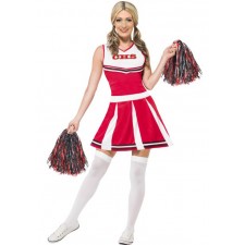 Ladies Cheerleader Fancy Dress Costume With Pom Poms