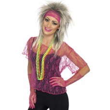 Lace Net Vest Neon Pink With Gloves And Headband
