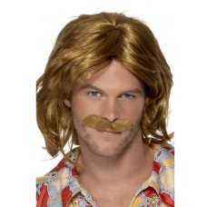 70s Super Trouper Wig & Moustache Brown
